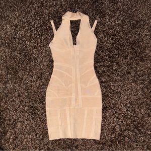 House of London Nude Skin High Neck Bodycon Bandage Dress XS